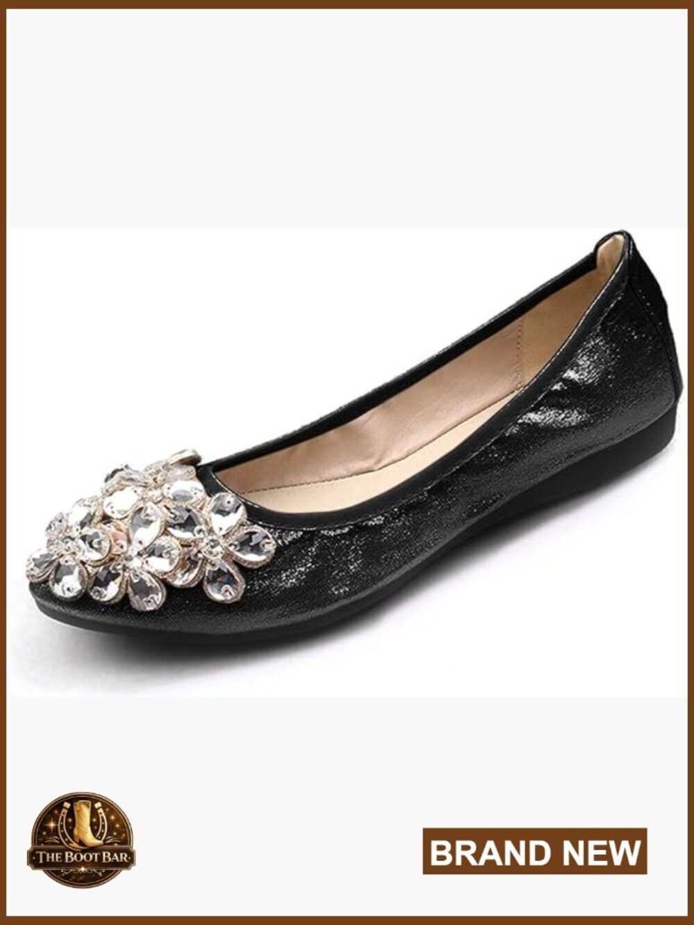 Foldable Ballet Flats, Pointed Toe Rhinestone Slip On Wedding Shoes